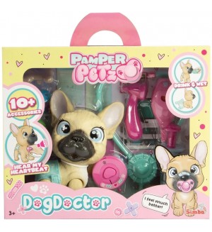 Игрален комплект Simba toys Pamper Petz - Куче с памперс и лекарски принадлежности, 17 cm