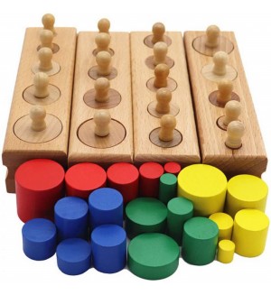 Игрален комплект Smart Baby - Монтесори дървени цилиндри, 40 броя