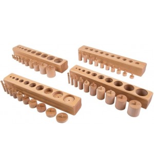 Игрален комплект Smart Baby - Монтесори дървени цилиндри с дръжка, 40 броя