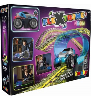 Игрален комплект Smoby - Писта Flextreme с количка, неонов
