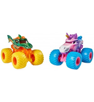 Игрален комплект Spin Master Monster Jam - Dragon vs Sparkle smash, 1:64
