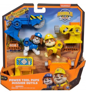 Игрален комплект Spin Master Paw Patrol Rubble & Crew - Power Tool Pups, Rubble and Wheeler Игрален комплект Spin Master Paw Patrol Rubble & Crew - Power Tool Pups, Rubble and Wheeler