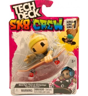 Игрален комплект Tech Deck SK8 Crew - Скейтборд за пръсти с фигурка, с жълта шапка