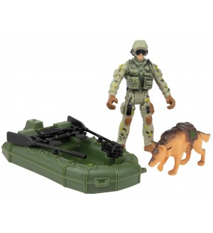 Игрален комплект Toi Toys Alfafox - Войник с куче и лодка