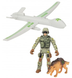 Игрален комплект Toi Toys Alfafox - Войник с куче и самолет