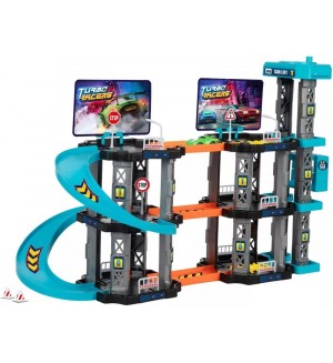 Игрален комплект Toi Toys - Turbo Racers, паркинг гараж с 3 колички Игрален комплект Toi Toys - Turbo Racers, паркинг гараж с 3 колички