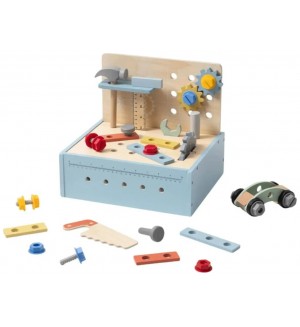 Игрален комплект Tooky Toy - Дървена настолна детска работилница, 42 части