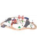 Игрален комплект Tooky Toy - Дървено влакче с релси и спасителни коли
