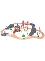 Игрален комплект Tooky Toy - Дървено влакче с релси и спасителни коли