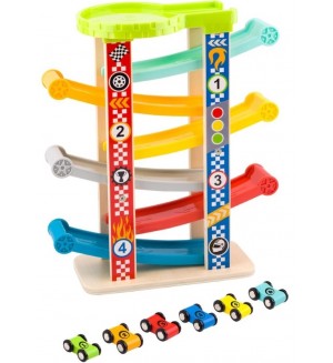 Игрален комплект Tooky Toy - Писта роли с шест колички 
