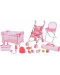 Игрален комплект Tutu Love - Кукла с количка, кошара и стол, розов, 36 cm 