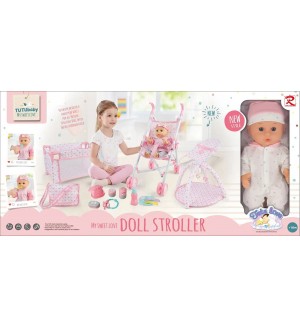 Игрален комплект Tutu Love - Кукла с количка, кошара, 36 cm