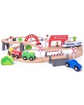 Игрален комплект Woody - Релси, виадукт и електрически локомотив