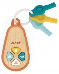 Интерактивна играчка Janod - Дървено дистанционно за кола със звуци, оранжево