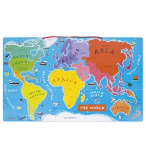 Детска магнитна игра Janod - Карта на света, на английски език