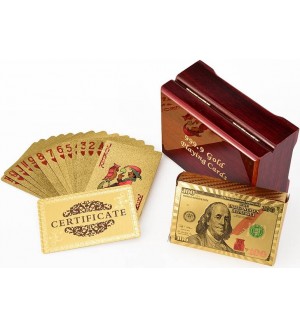 Карти за игра със златно покритие в дървена кутия