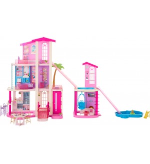 Къща за кукли Barbie - Dreamhouse, с 2 басейна, 2 пързалки и аксесоари, 65 части