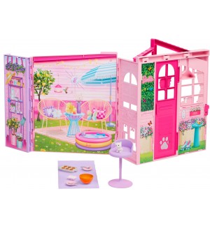 Къща за кукли Barbie - Weekend Escape House, с 10 аксесоара и коте
