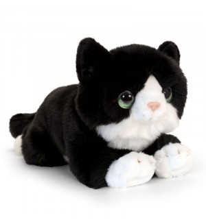 Keel Toys Плюшено легнало коте Черно и бяло 25 см.