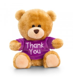 Keel Toys Плюшено мече с лилава тениска Thank you