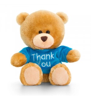 Keel Toys Плюшено мече със синя тениска Thank you