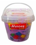 Кинетичен пясък в кофа Heroes – Лилав цвят с 6 фигурки, 1000 g