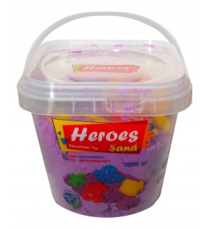 Кинетичен пясък в кофа Heroes – Лилав цвят с 6 фигурки, 1000 g