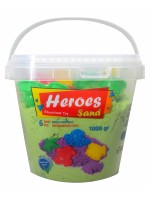  Кинетичен пясък в кофа Heroes – Зелен цвят с 6 фигурки, 1000 g