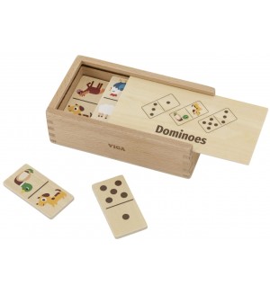 Класическо домино 2 в 1 Viga Toys – Животни и точки