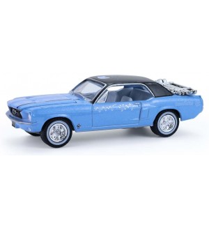 Колекционерски модел Greenlight Ретро: Автомобили - Ford Mustang Coupe with Trunk Ski Rack and Skis (Skiin’ Ian Solid Pack) (Garbage Pail Kids Series 8) (1967)