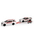 Колекционерски модел Greenlight Съвременни: Автомобили - Dodge Durango (2018) and Dodge Challenger SRT/Hellcat (2016) with Flatbed Trailer (Racing Hitch & Tow Series 6)