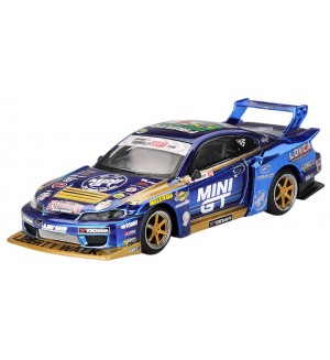 Колекционерски модел Mini GT Състезателни: Автомобили - Nissan Silvia (S15) LB-Super Silhouette #555 Team MINI GT Liberty Walk Formula Drift 2025 (RHD)