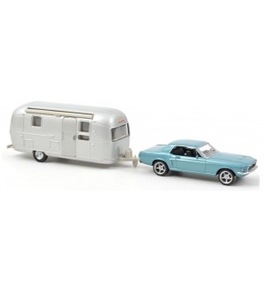 Колекционерски модел Norev Съвременни: Автомобили - Ford Mustang and Airstream Caravan (Blue metallic) (1968/1972)