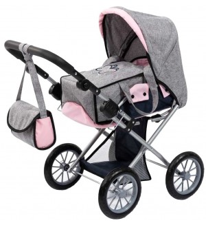 Количка за кукли Bayer - City Star, трансформираща се, с чанта, сива Количка за кукли Bayer - City Star, трансформираща се, с чанта, сива
