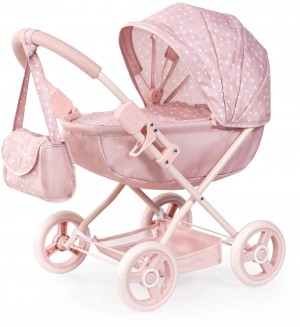 Количка за кукли Bayer - Cosy, с чанта, одеяло и възглавница, розова