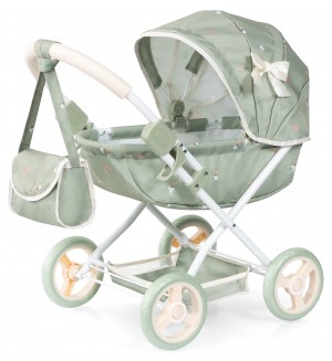 Количка за кукли Bayer - Cosy, с чанта, одеяло и възглавница, зелена