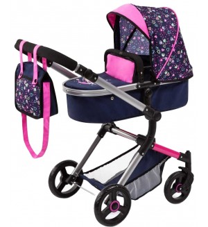 Количка за кукли Bayer - Neo Vario, трансформираща се, с чанта, синьо/розова Количка за кукли Bayer - Neo Vario, трансформираща се, с чанта, синьо/розова