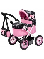 Количка за кукли Bayer - Trendy, с чанта, розова/черна Количка за кукли Bayer - Trendy, с чанта, розова/черна