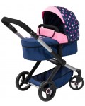 Количка за кукли Bayer - Xeo, трансформираща се, с чанта, синя/розова