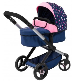 Количка за кукли Bayer - Xeo, трансформираща се, с чанта, синя/розова Количка за кукли Bayer - Xeo, трансформираща се, с чанта, синя/розова