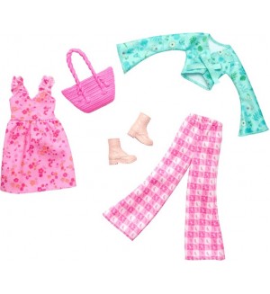Комплект аксесоари за кукли Barbie Fashions - Рокля, блуза и панталон на цветя