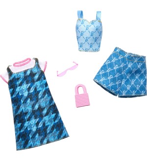 Комплект аксесоари за кукли Barbie Fashions - Рокля, къси панталони и потник