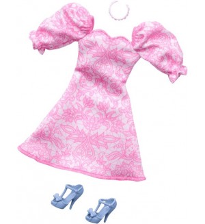 Комплект аксесоари за кукли Barbie Fashions - Розова рокля с обувки