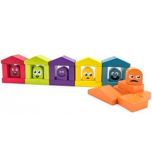 Комплект дървени блокчета Cubika - Цветни къщички