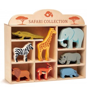 Комплект дървени фигурки Tender Leaf Toys - Диви животни в поставка