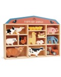 Комплект дървени фигурки Tender Leaf Toys - Животните от фермата в поставка