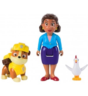 Комплект фигури Spin Master Paw Patrol - Ръбъл и кмет Гудуей, с кокошка