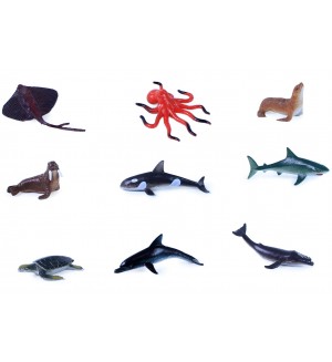 Комплект фигурки Rappa - Морски животни, 9 броя, 5-8 cm