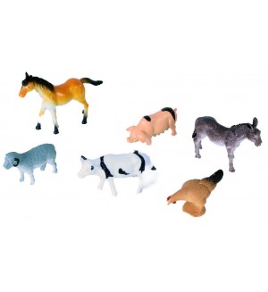 Комплект фигурки Rappa - Животни от фермата, 6 броя, 5-6 cm