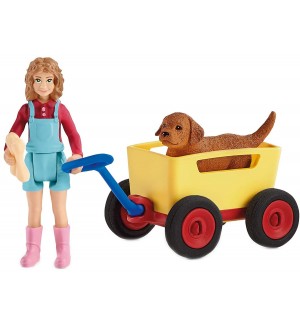 Комплект фигурки Schleich Farm Life - Момиче с куче и количка